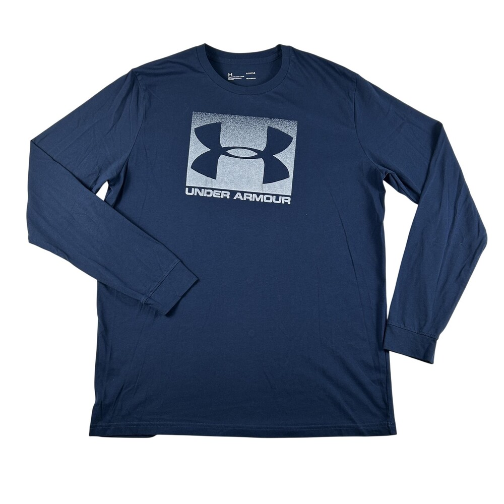 Under Armour HeatGear Shirt Mens Large Blue Long Sleeve Graphic Athletic Top